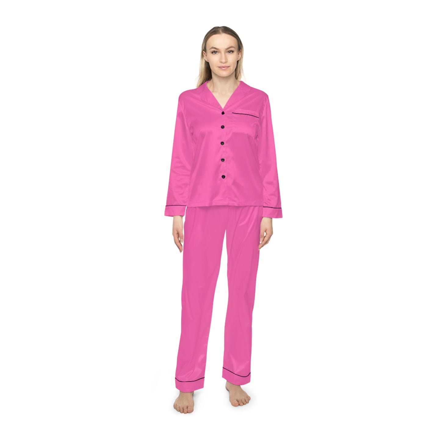 Vintage Pink Satin Pajamas for Women, Bridal Crew Lounge Set, New