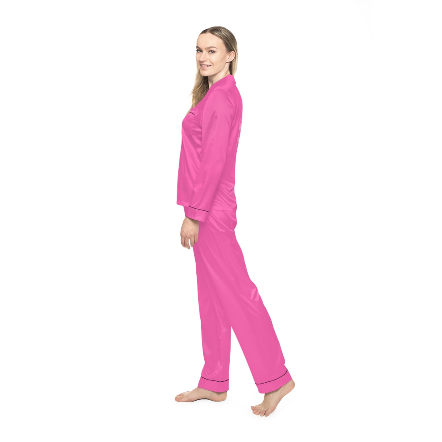 Vintage Pink Satin Pajamas for Women, Bridal Crew Lounge Set, New