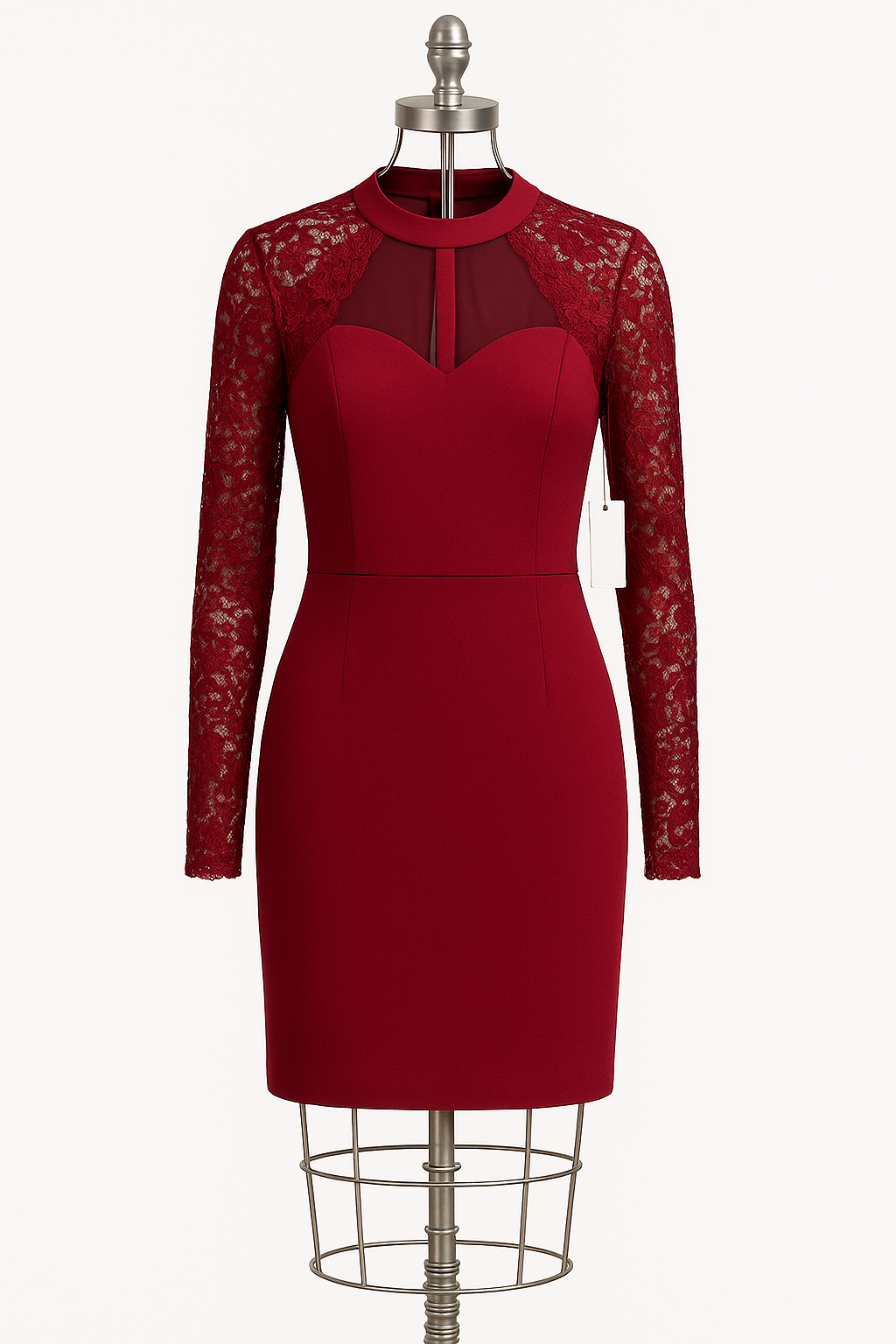 Guess Long Sleeve Lace Sweetheart Sheath Dress, Women's, Burgundy, Size 12, Pre-Owned