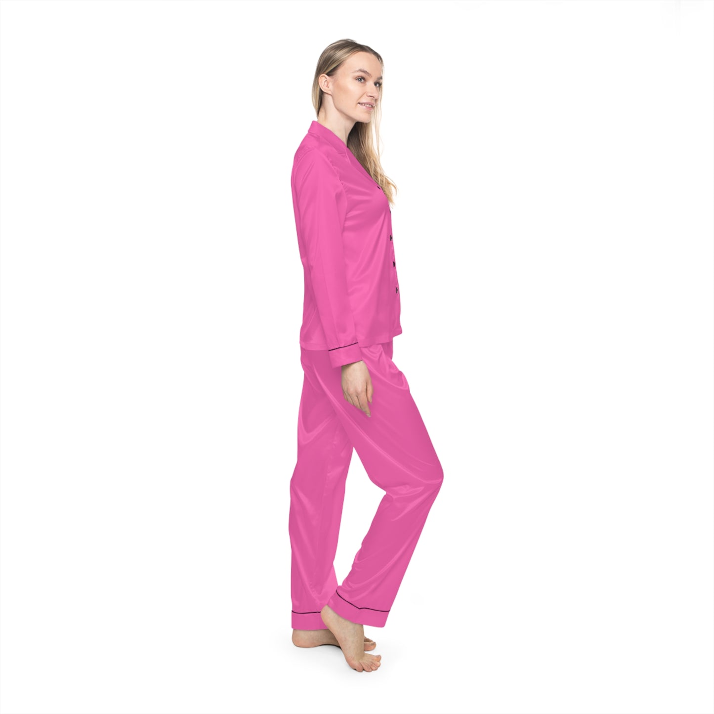 Vintage Pink Satin Pajamas for Women, Bridal Crew Lounge Set, New