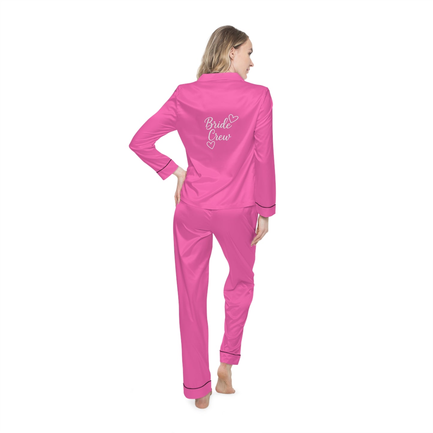 Vintage Pink Satin Pajamas for Women, Bridal Crew Lounge Set, New