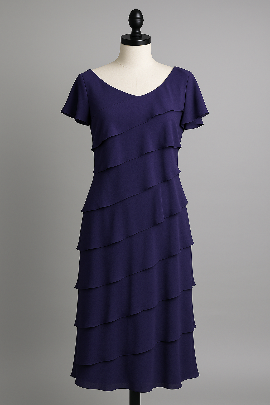 D'Albert Purple Ruffle Tiered Cocktail Dress, One-Shoulder, Size 6, Pre-Owned