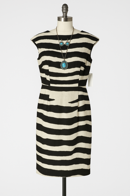 Banana Republic Linen Zebra Sheath Dress, Size 2, Pre-Owned