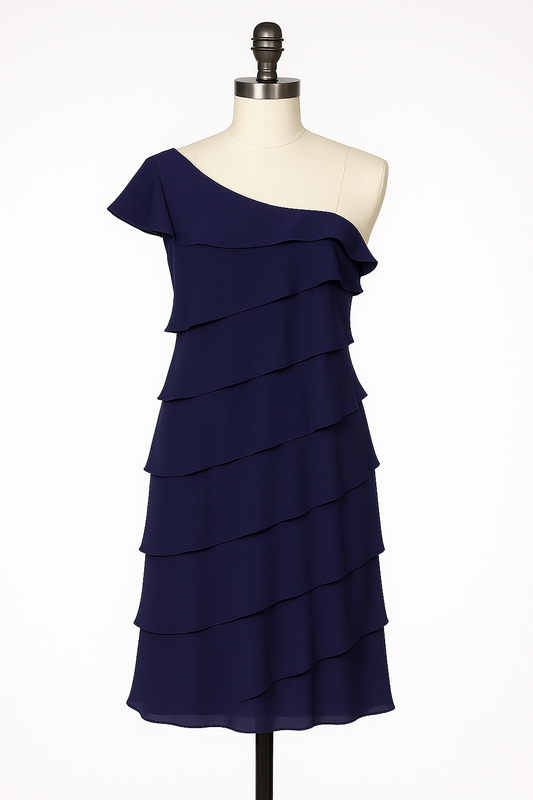 D'Albert Purple Ruffle Tiered Cocktail Dress, One-Shoulder, Size 6, Pre-Owned