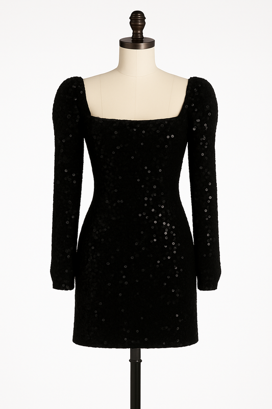 Francesca's NWT Joann Sequin Long Sleeve Velvet Dress, Black, Size Large, New