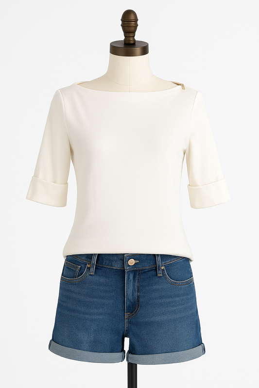 Ralph Lauren White Elbow-Sleeve Top, Size S, Pre-Owned