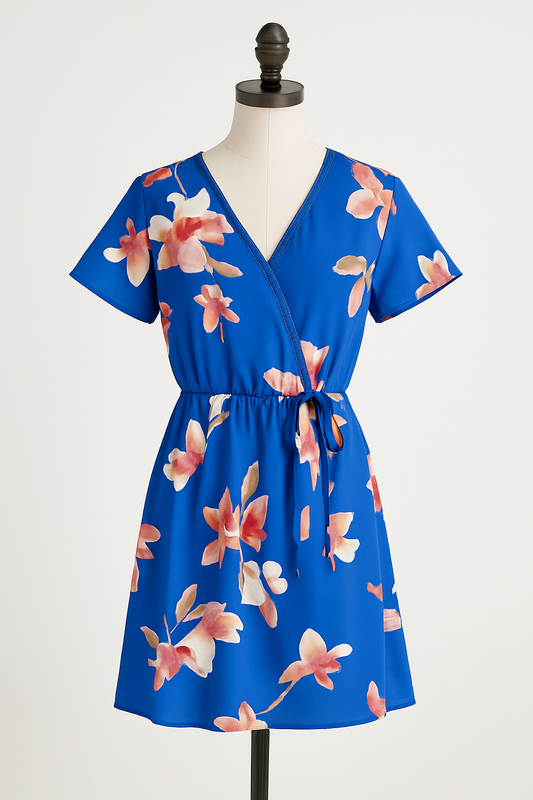 Sienna Sky Royal Blue Floral Wrap Dress, Size XS, Pre-Owned