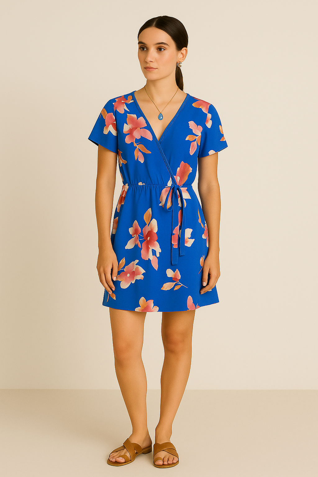 Sienna Sky Royal Blue Floral Wrap Dress, Size XS, Pre-Owned