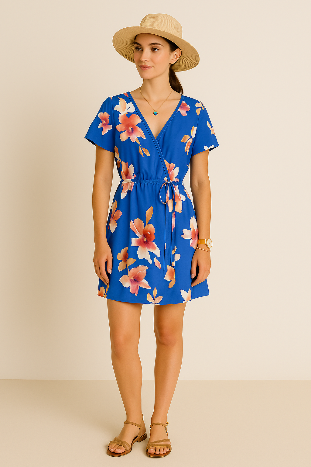 Sienna Sky Royal Blue Floral Wrap Dress, Size XS, Pre-Owned