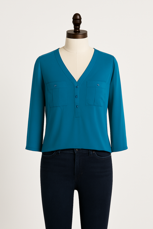 Banana Republic Teal Popover Blouse – Size M, Pre-Owned