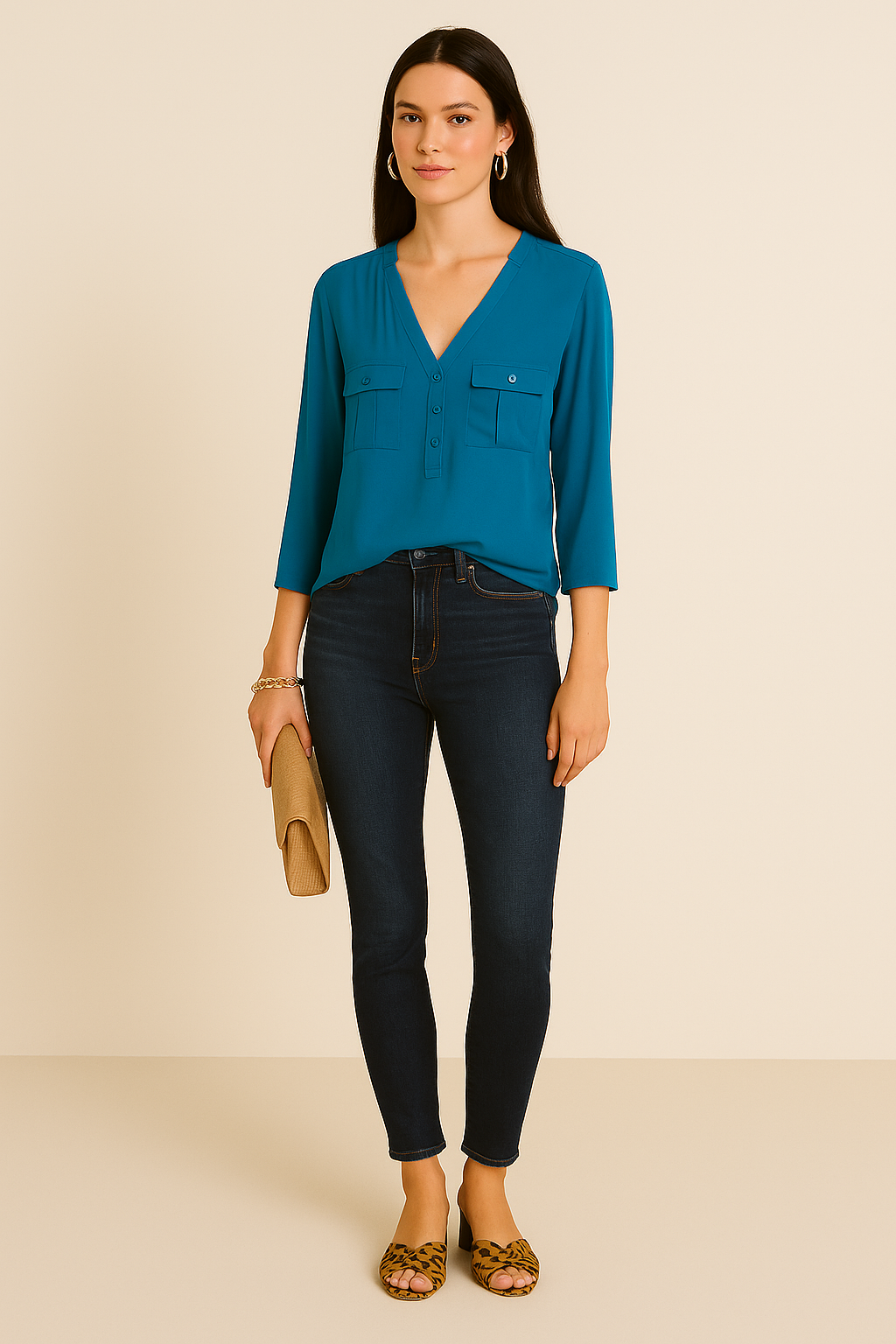 Banana Republic Teal Popover Blouse – Size M, Pre-Owned