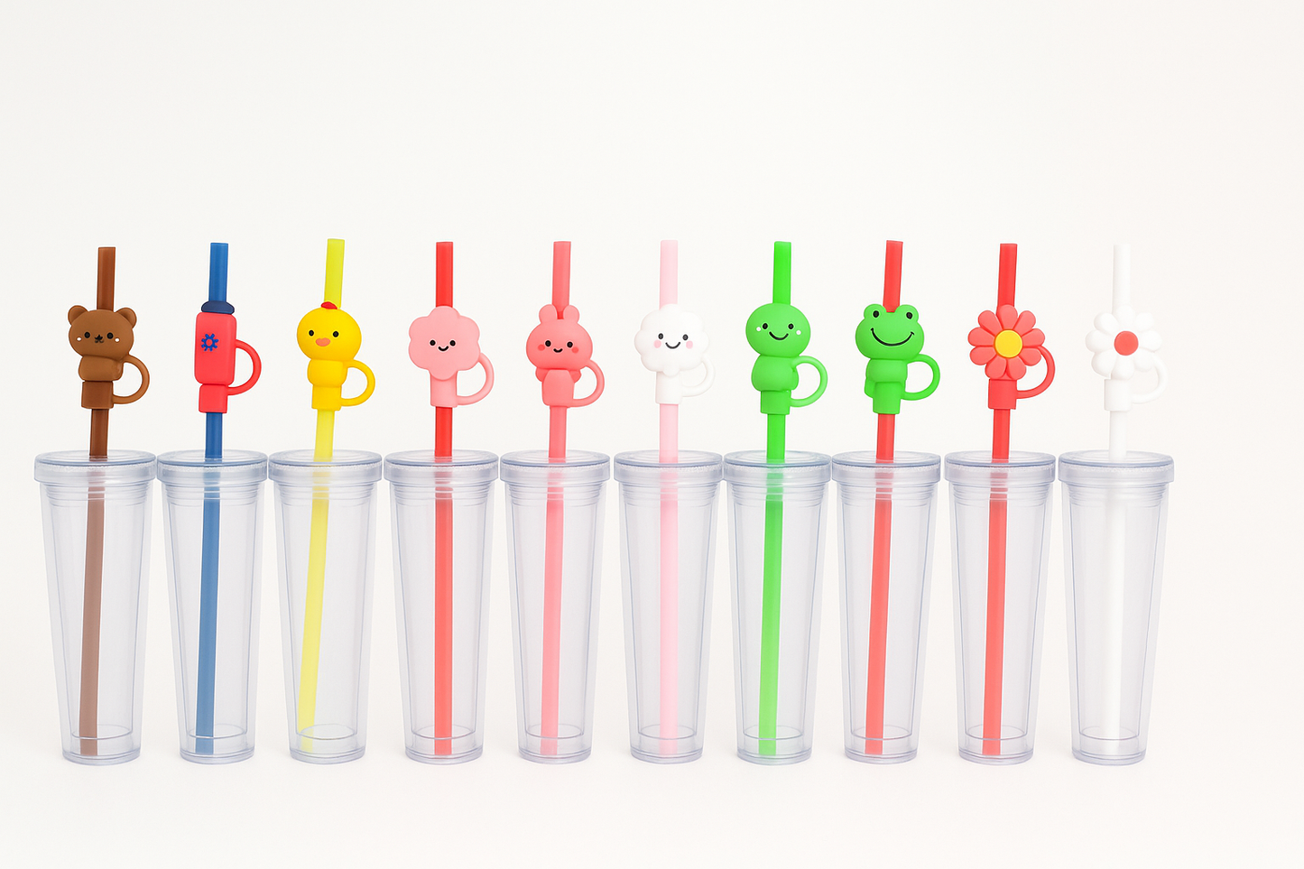 Whimsical Straw Toppers – Set of 11 Silicone Covers, New