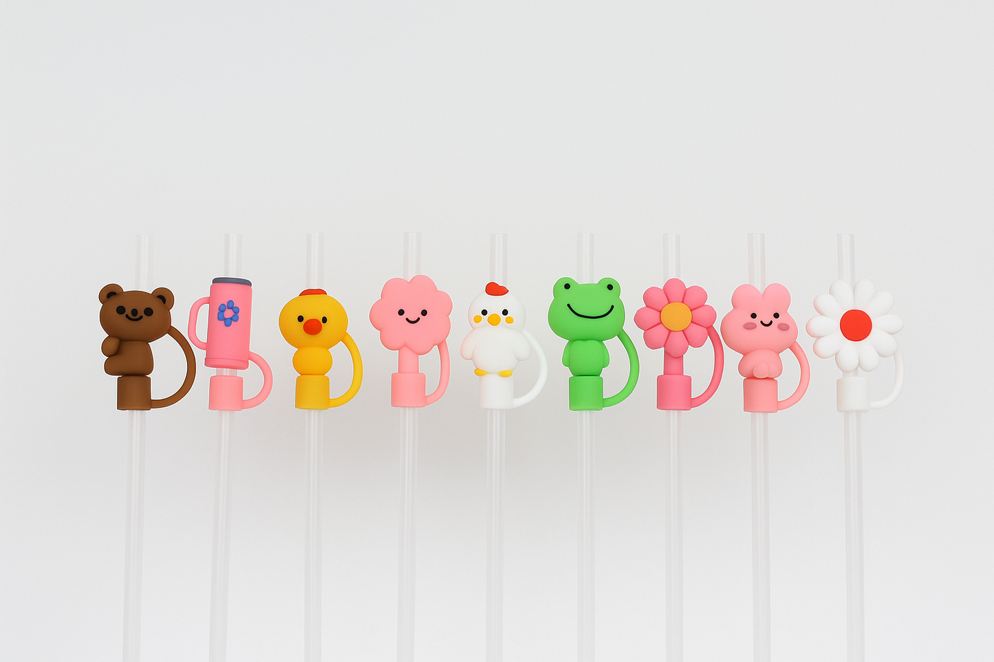 Whimsical Straw Toppers – Set of 11 Silicone Covers, New
