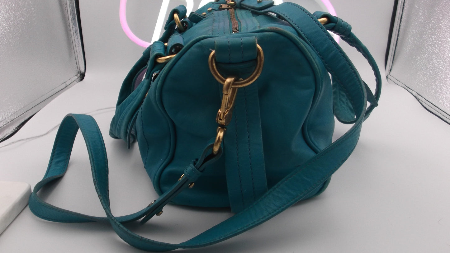 Marc Jacobs Aqua Blue Leather 2-Way Handbag/Purse/Shoulder Bag, Pre-Owned