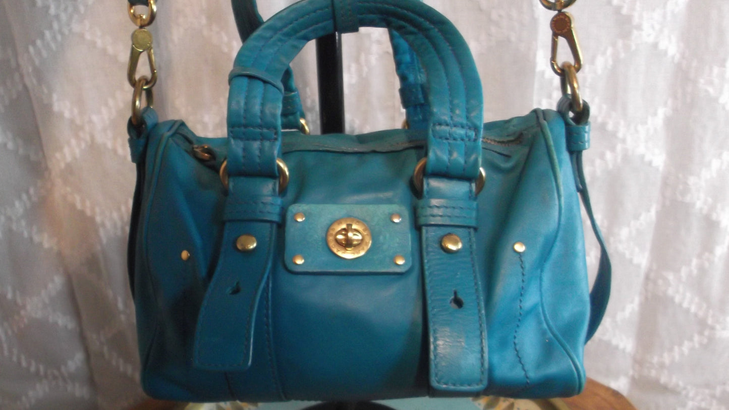 Marc Jacobs Aqua Blue Leather 2-Way Handbag/Purse/Shoulder Bag, Pre-Owned