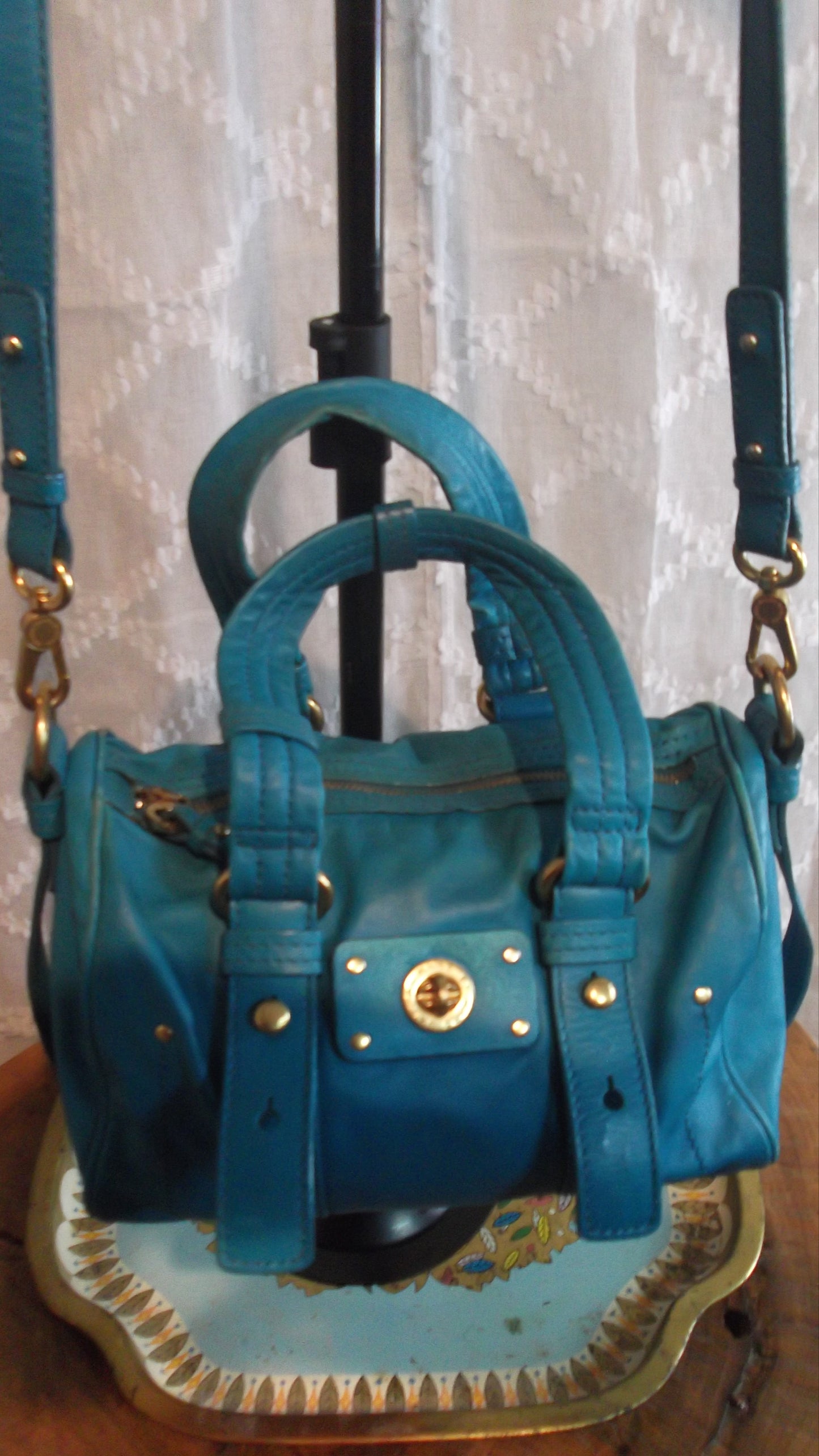 Marc Jacobs Aqua Blue Leather 2-Way Handbag/Purse/Shoulder Bag, Pre-Owned