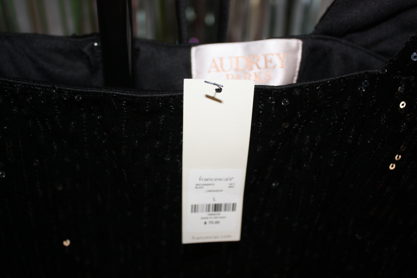 Francesca's NWT Joann Sequin Long Sleeve Velvet Dress, Black, Size Large, New