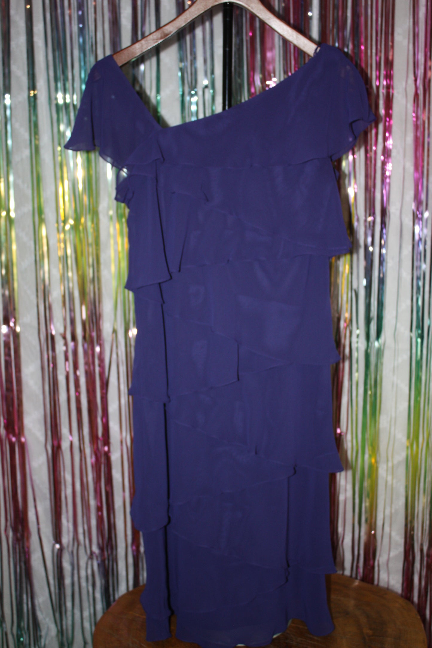 D'Albert Purple Ruffle Tiered Cocktail Dress, One-Shoulder, Size 6, Pre-Owned