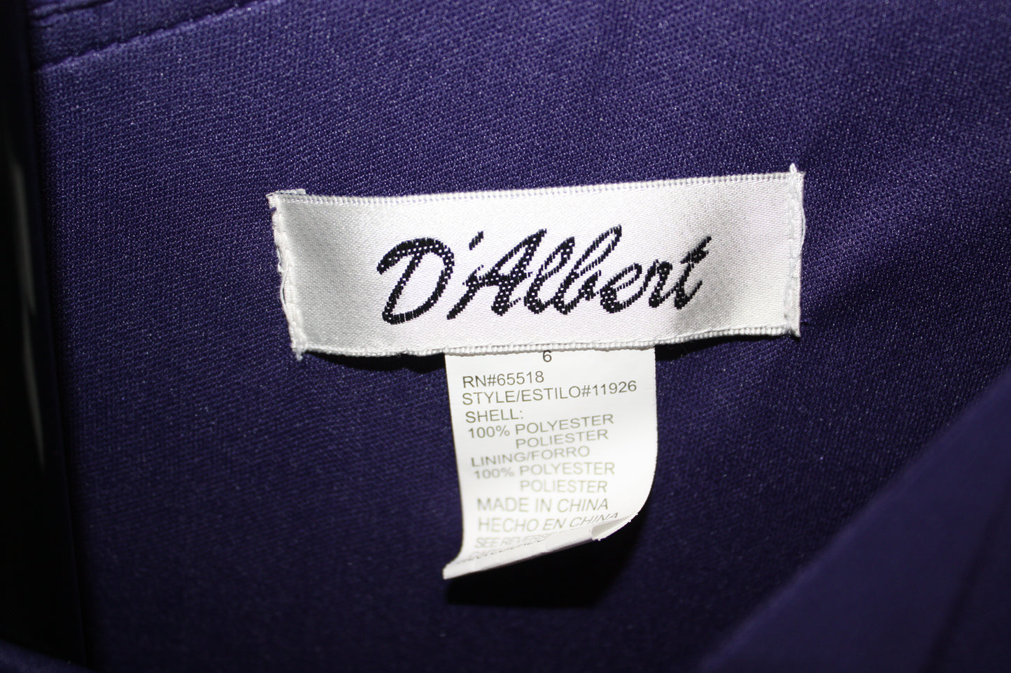 D'Albert Purple Ruffle Tiered Cocktail Dress, One-Shoulder, Size 6, Pre-Owned