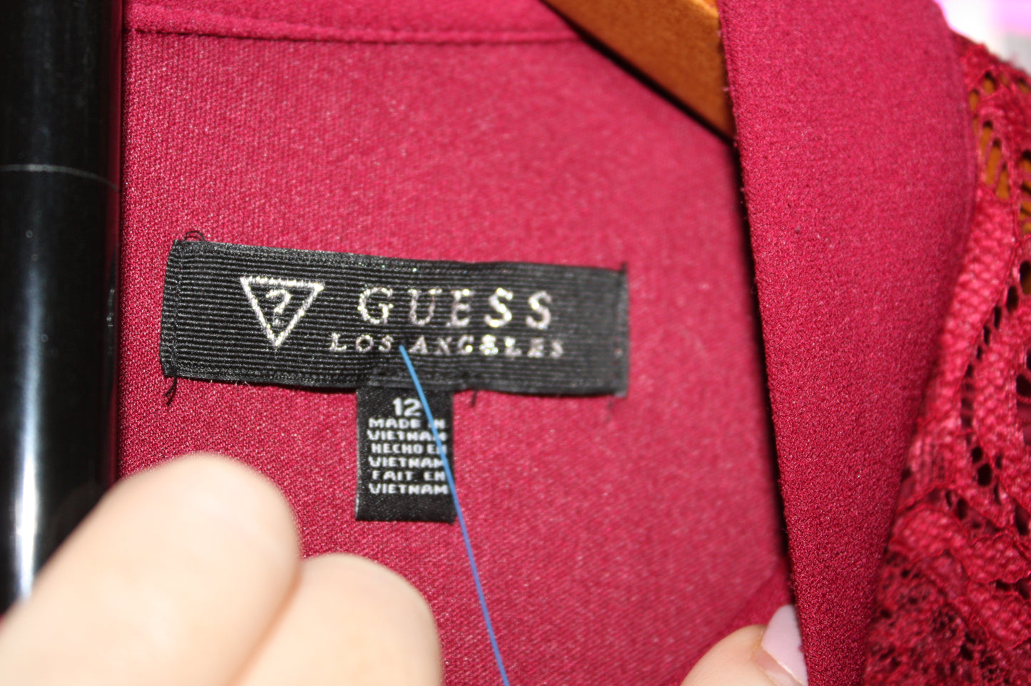 Guess Long Sleeve Lace Sweetheart Sheath Dress, Women's, Burgundy, Size 12, Pre-Owned