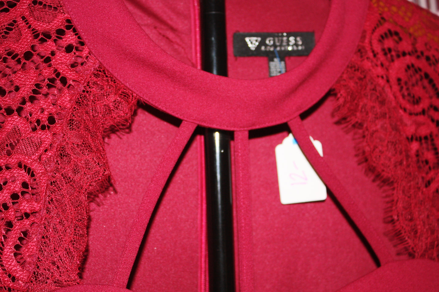 Guess Long Sleeve Lace Sweetheart Sheath Dress, Women's, Burgundy, Size 12, Pre-Owned