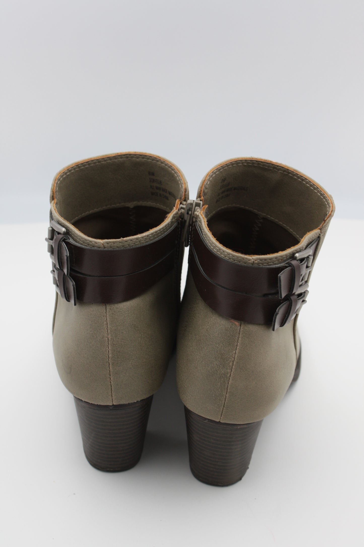 Sugar Ellie Ankle Boot, Chunky Heel Double Buckle Nubuck, Women’s Size 8.5 M, Pre-Owned