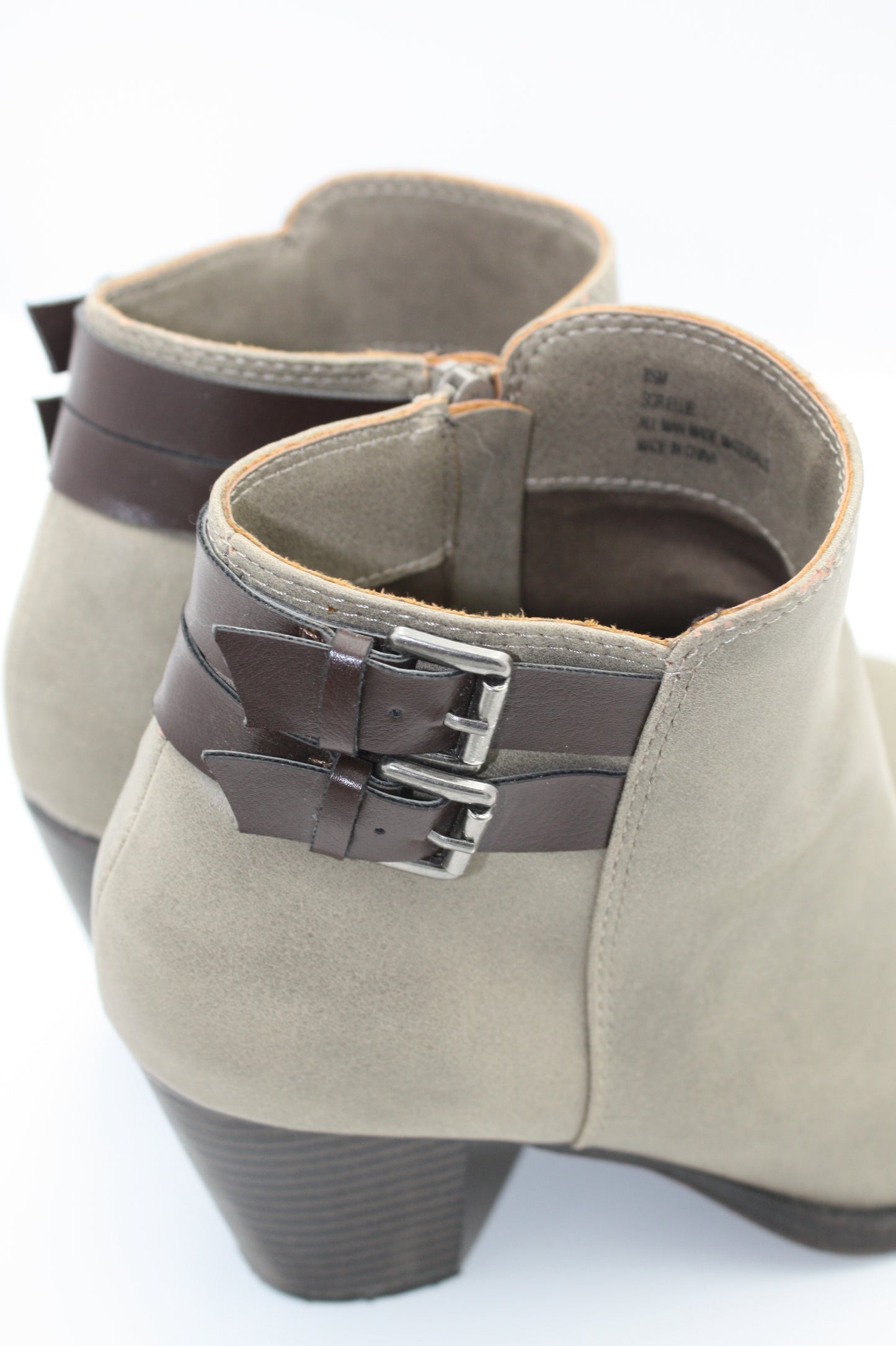 Sugar Ellie Ankle Boot, Chunky Heel Double Buckle Nubuck, Women’s Size 8.5 M, Pre-Owned