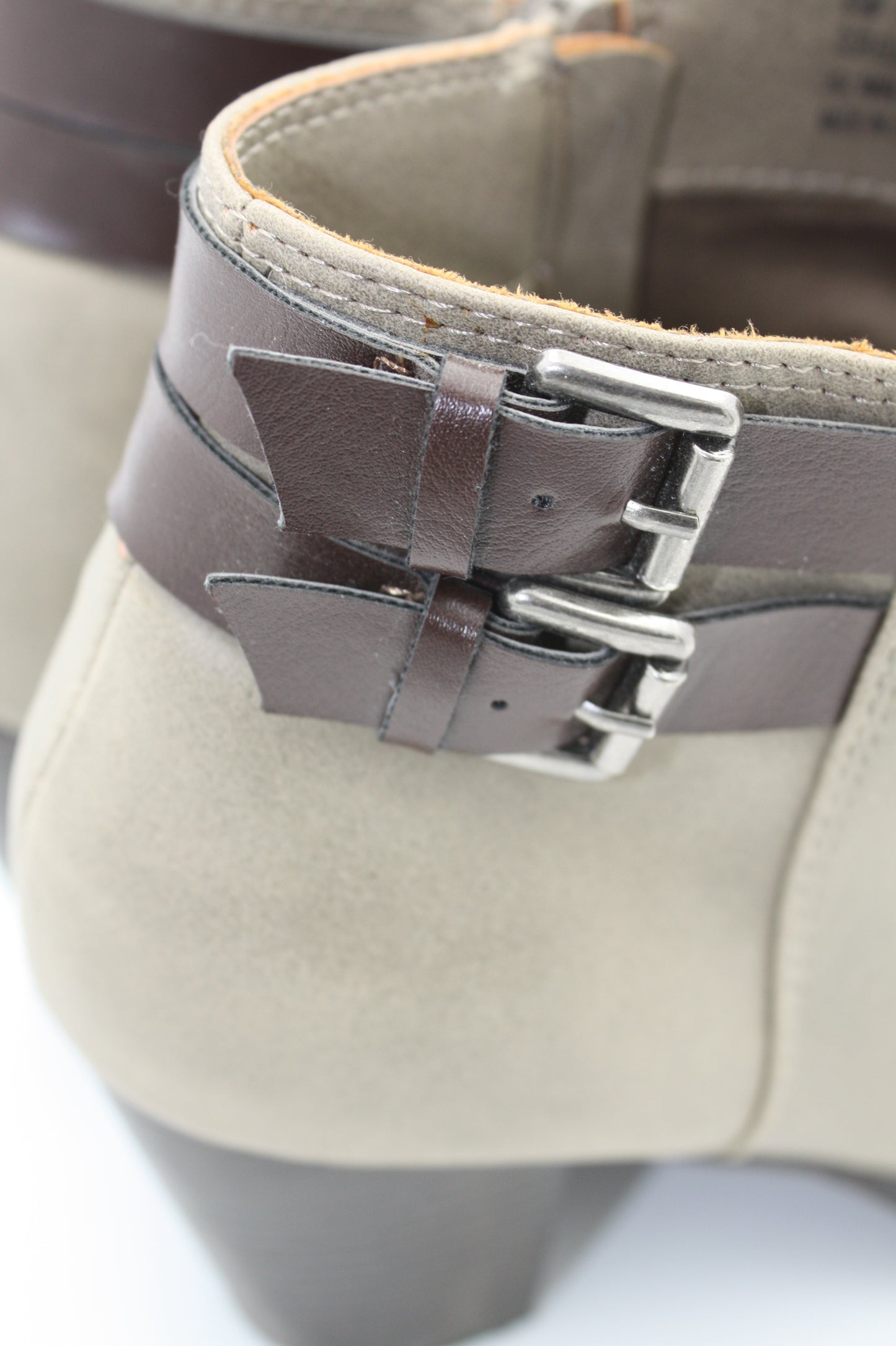 Sugar Ellie Ankle Boot, Chunky Heel Double Buckle Nubuck, Women’s Size 8.5 M, Pre-Owned