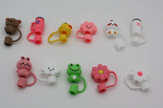 Whimsical Straw Toppers – Set of 11 Silicone Covers, New
