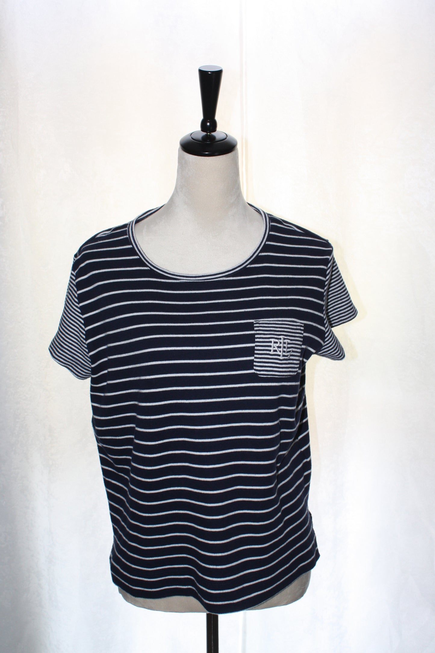 Ralph Lauren Navy & White Striped Tee, Women's, Size M, Pre-Owned