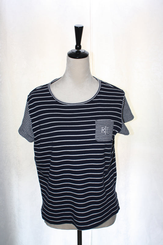 Ralph Lauren Navy & White Striped Tee, Women's, Size M, Pre-Owned
