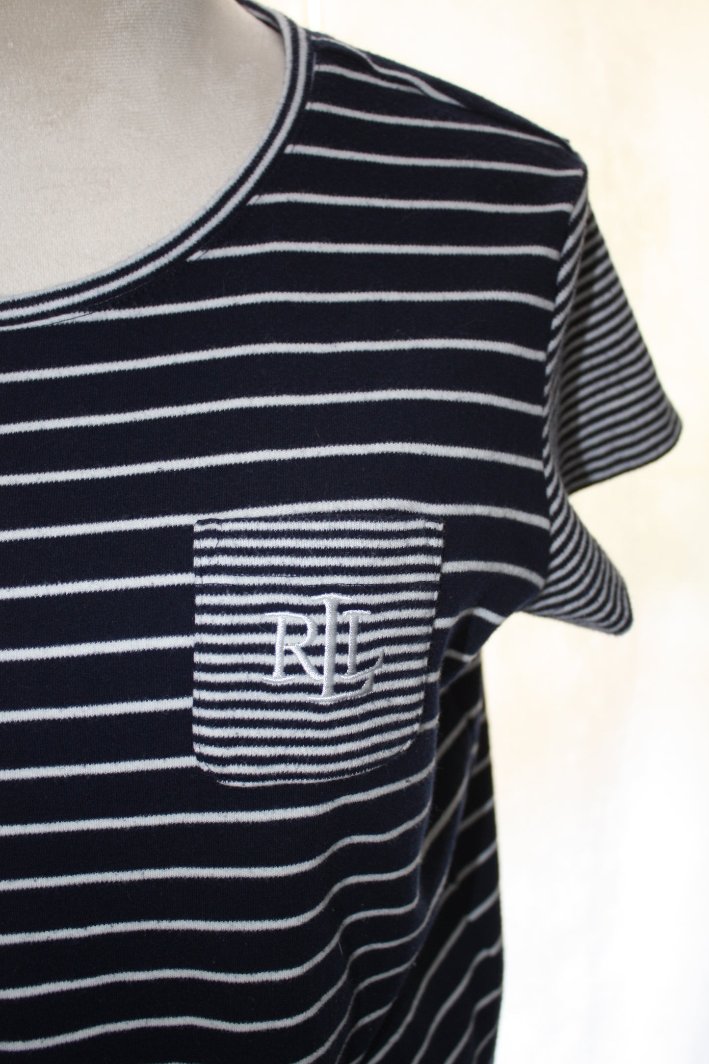 Ralph Lauren Navy & White Striped Tee, Women's, Size M, Pre-Owned