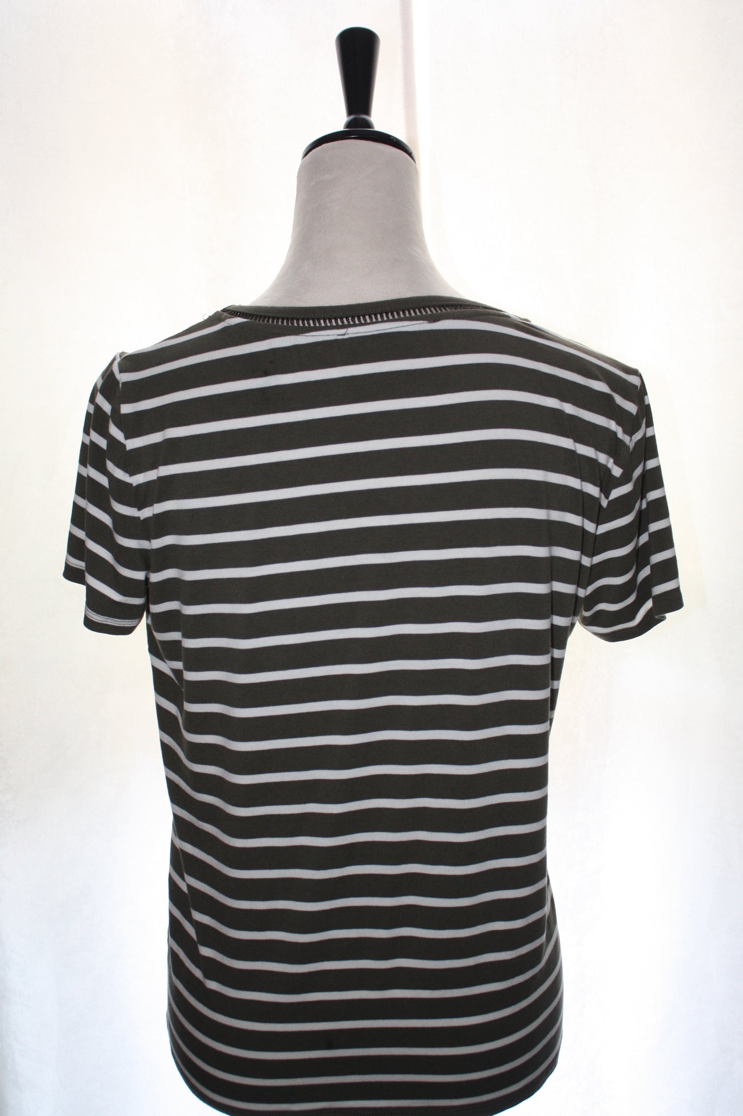 Tommy Hilfiger Olive & White Striped Tee, Women's, Size M, Pre-Owned
