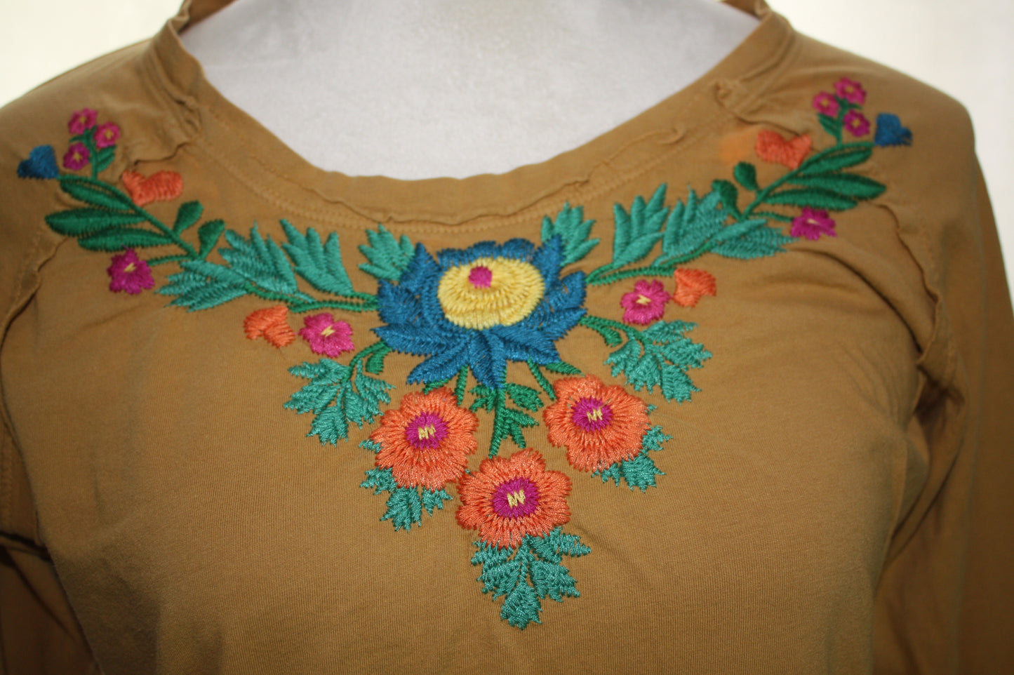 Boho Embroidered “Love” Mustard Long Sleeve Tee, Women's, Size L, Pre-Owned