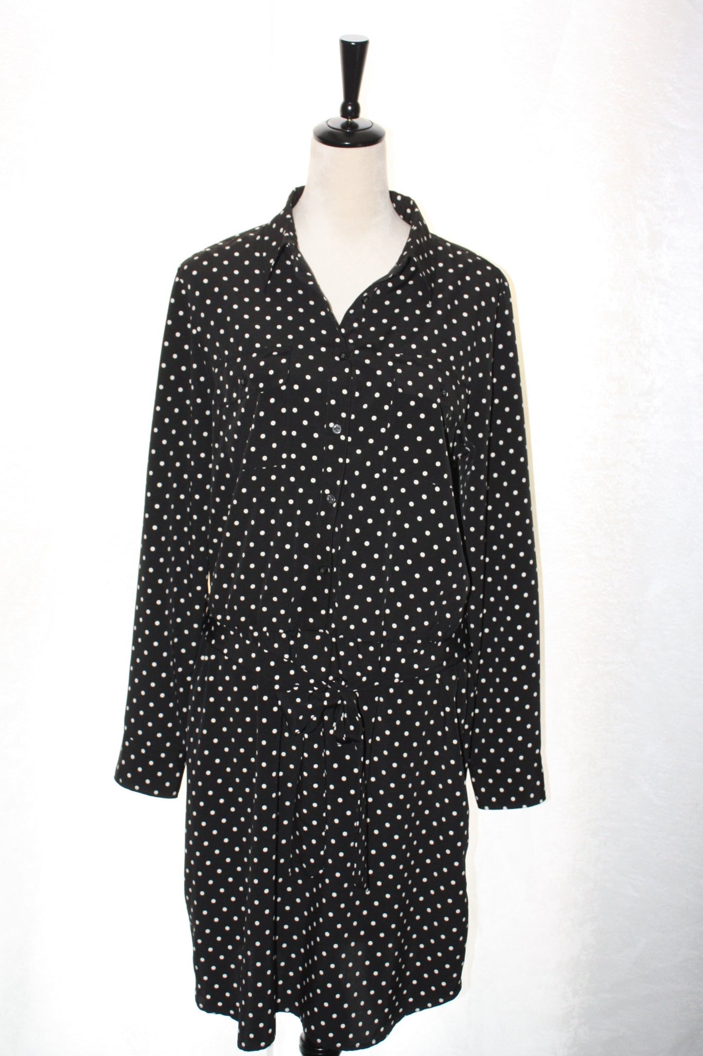 Ralph Lauren Black Polka Dot Shirt Dress, Women's, Size 14, Pre-Owned