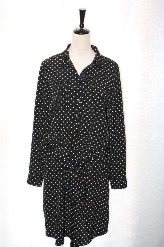 Ralph Lauren Black Polka Dot Shirt Dress, Women's, Size 14, Pre-Owned