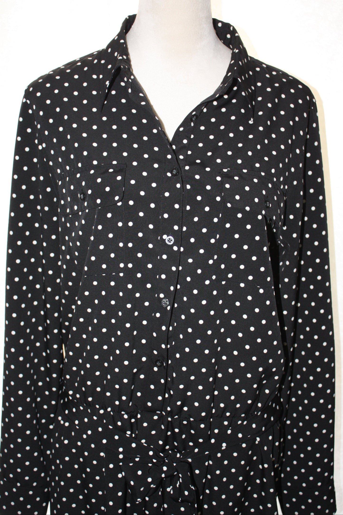 Ralph Lauren Black Polka Dot Shirt Dress, Women's, Size 14, Pre-Owned