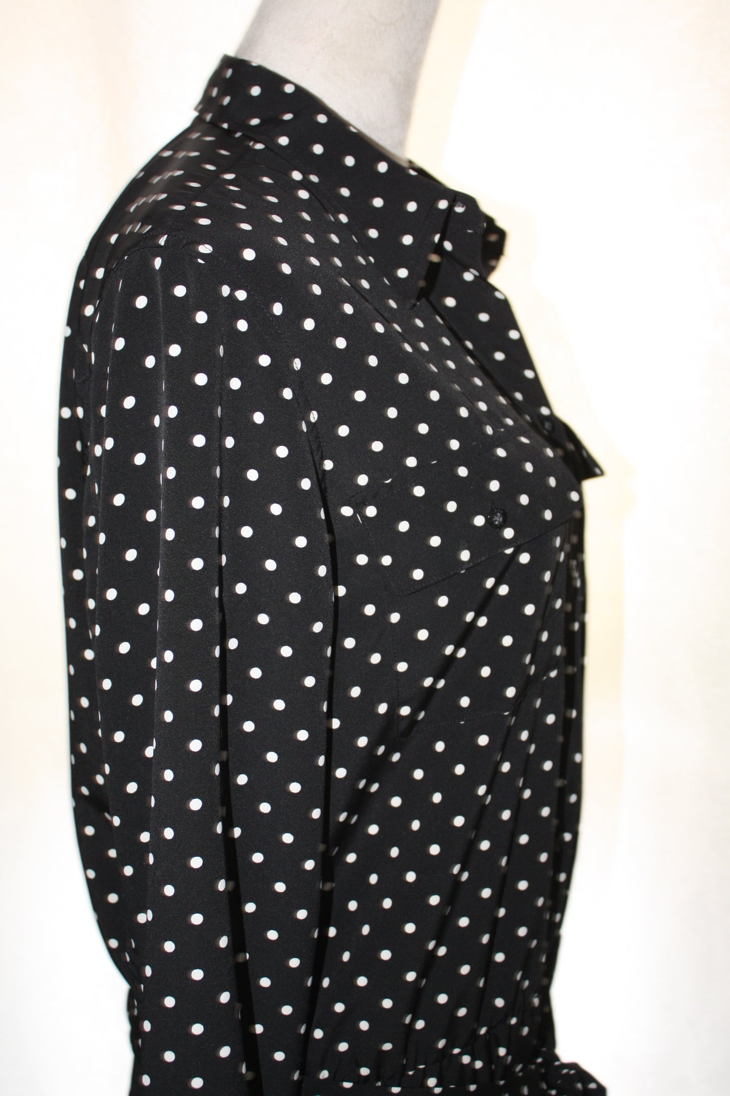 Ralph Lauren Black Polka Dot Shirt Dress, Women's, Size 14, Pre-Owned