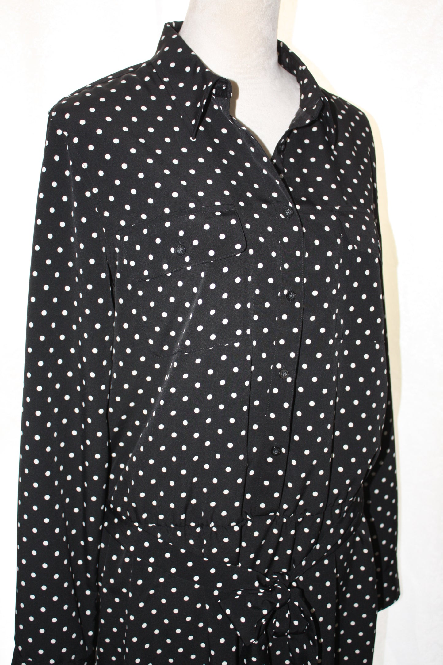 Ralph Lauren Black Polka Dot Shirt Dress, Women's, Size 14, Pre-Owned