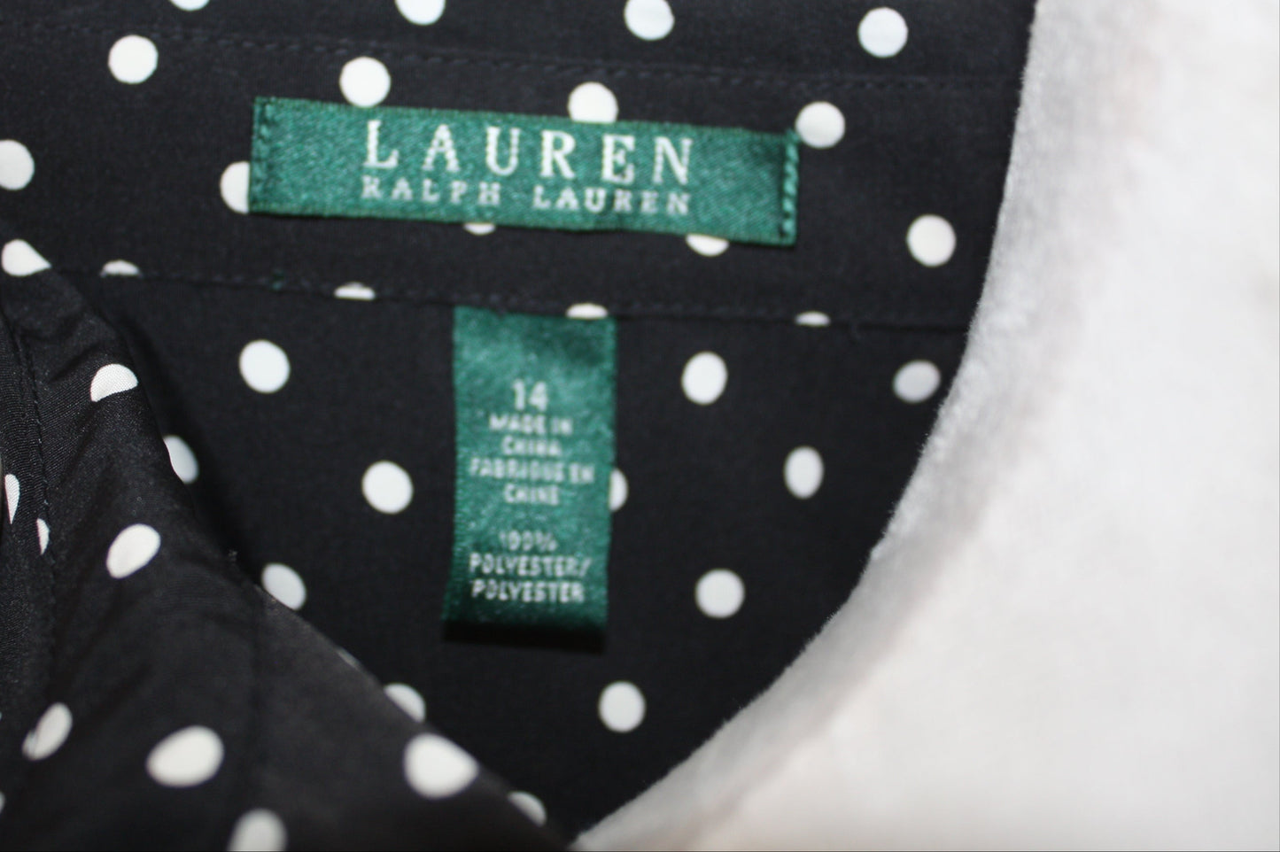 Ralph Lauren Black Polka Dot Shirt Dress, Women's, Size 14, Pre-Owned