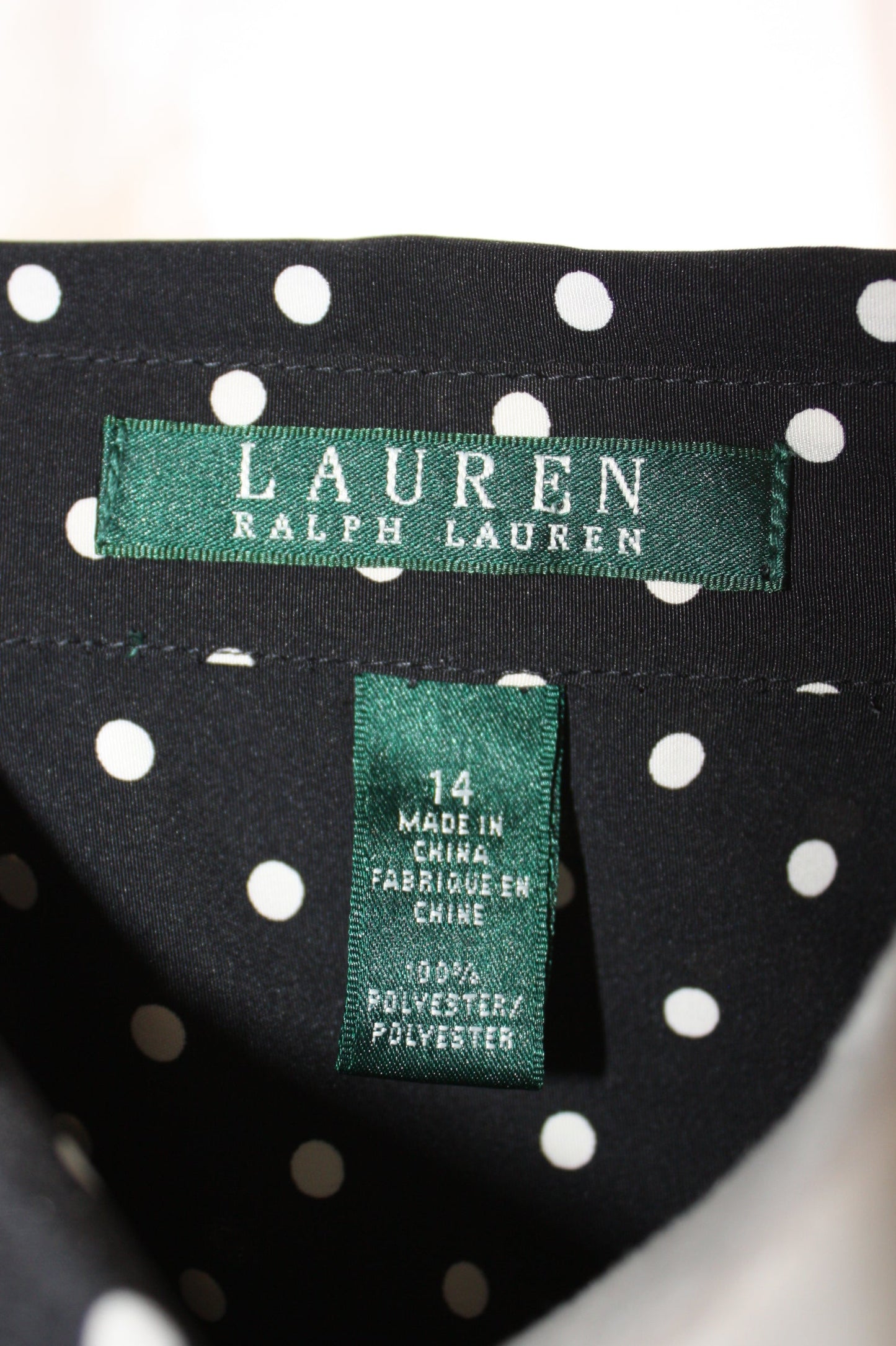 Ralph Lauren Black Polka Dot Shirt Dress, Women's, Size 14, Pre-Owned