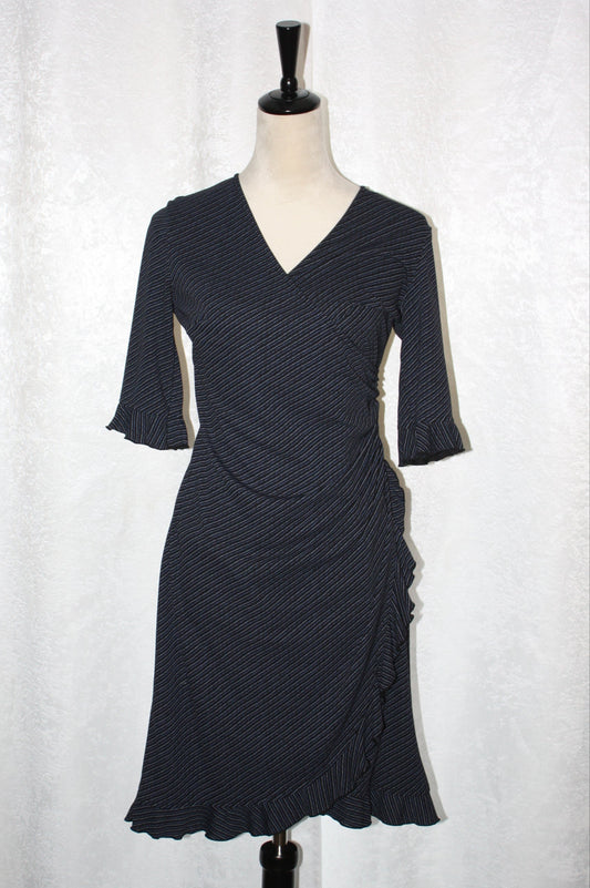 Express, Classic Navy & White Ruffle Wrap Dress, Women's, Size 7/8, Size M, Pre-Owned