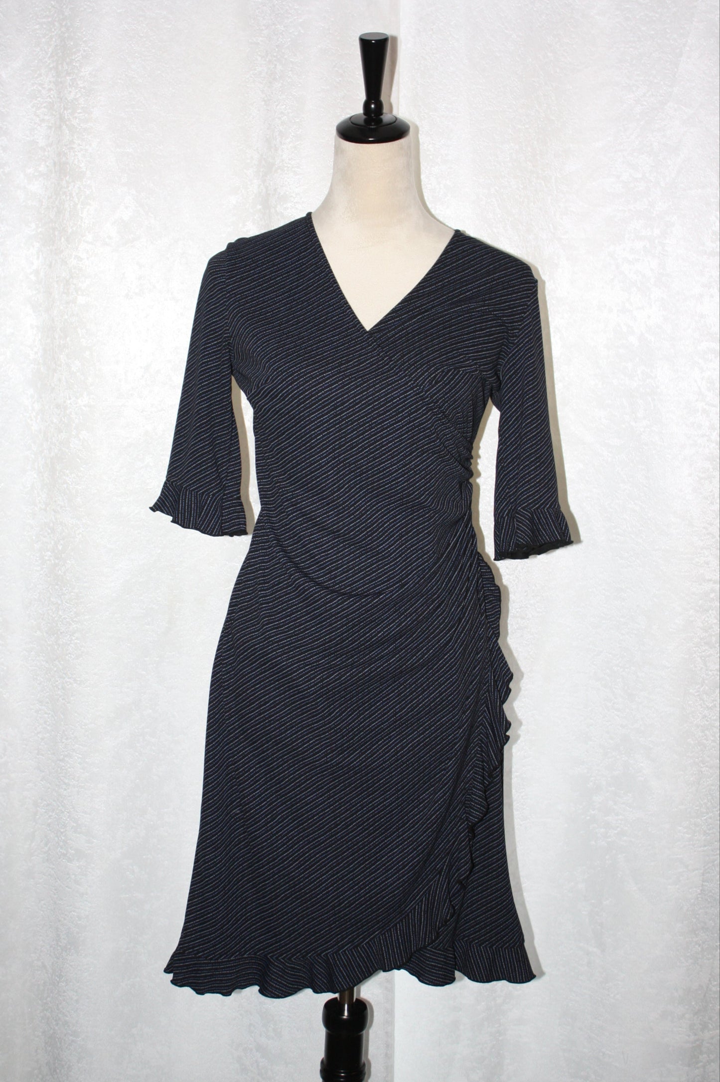 Express, Classic Navy & White Ruffle Wrap Dress, Women's, Size 7/8, Size M, Pre-Owned
