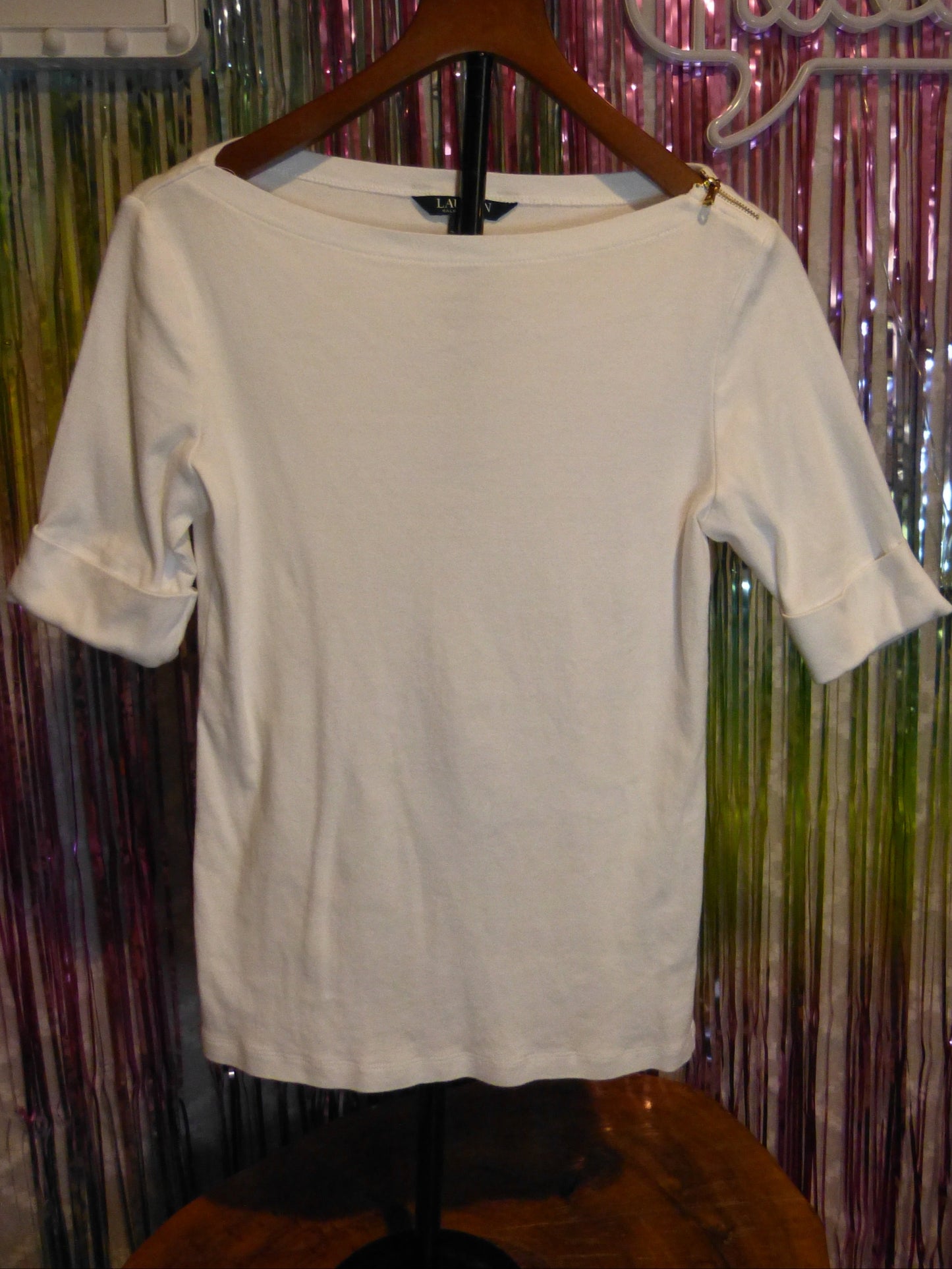 Ralph Lauren White Elbow-Sleeve Top, Size S, Pre-Owned