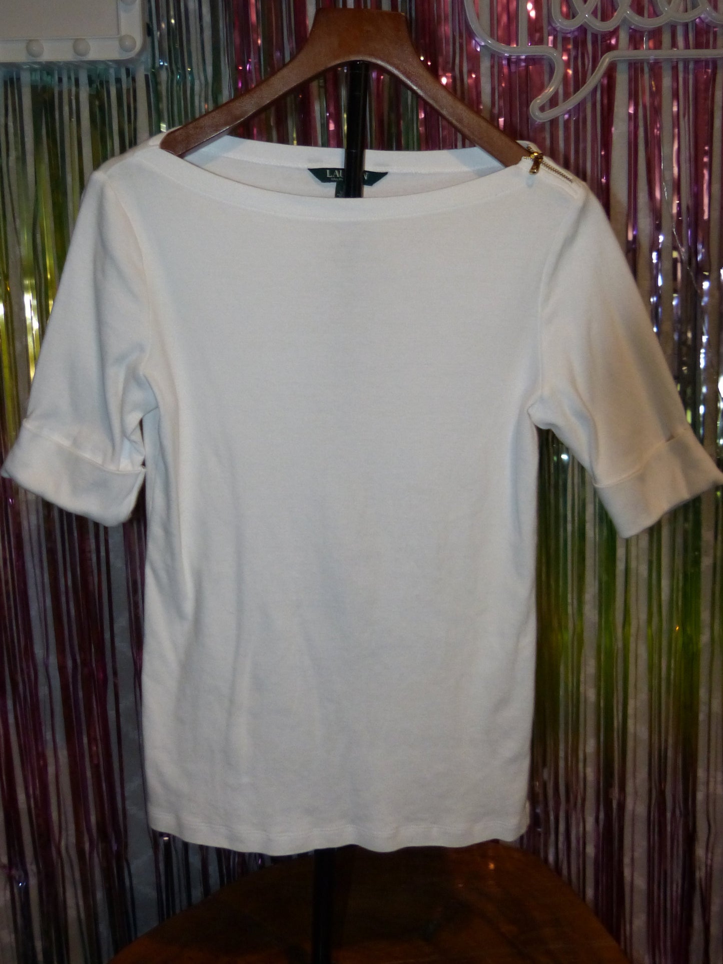 Ralph Lauren White Elbow-Sleeve Top, Size S, Pre-Owned