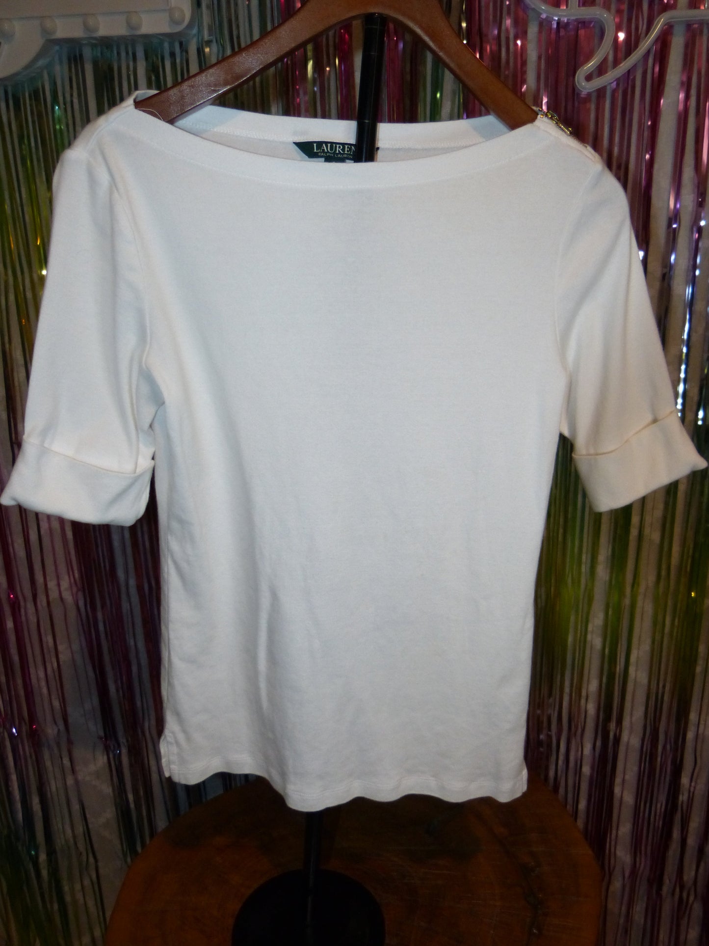 Ralph Lauren White Elbow-Sleeve Top, Size S, Pre-Owned