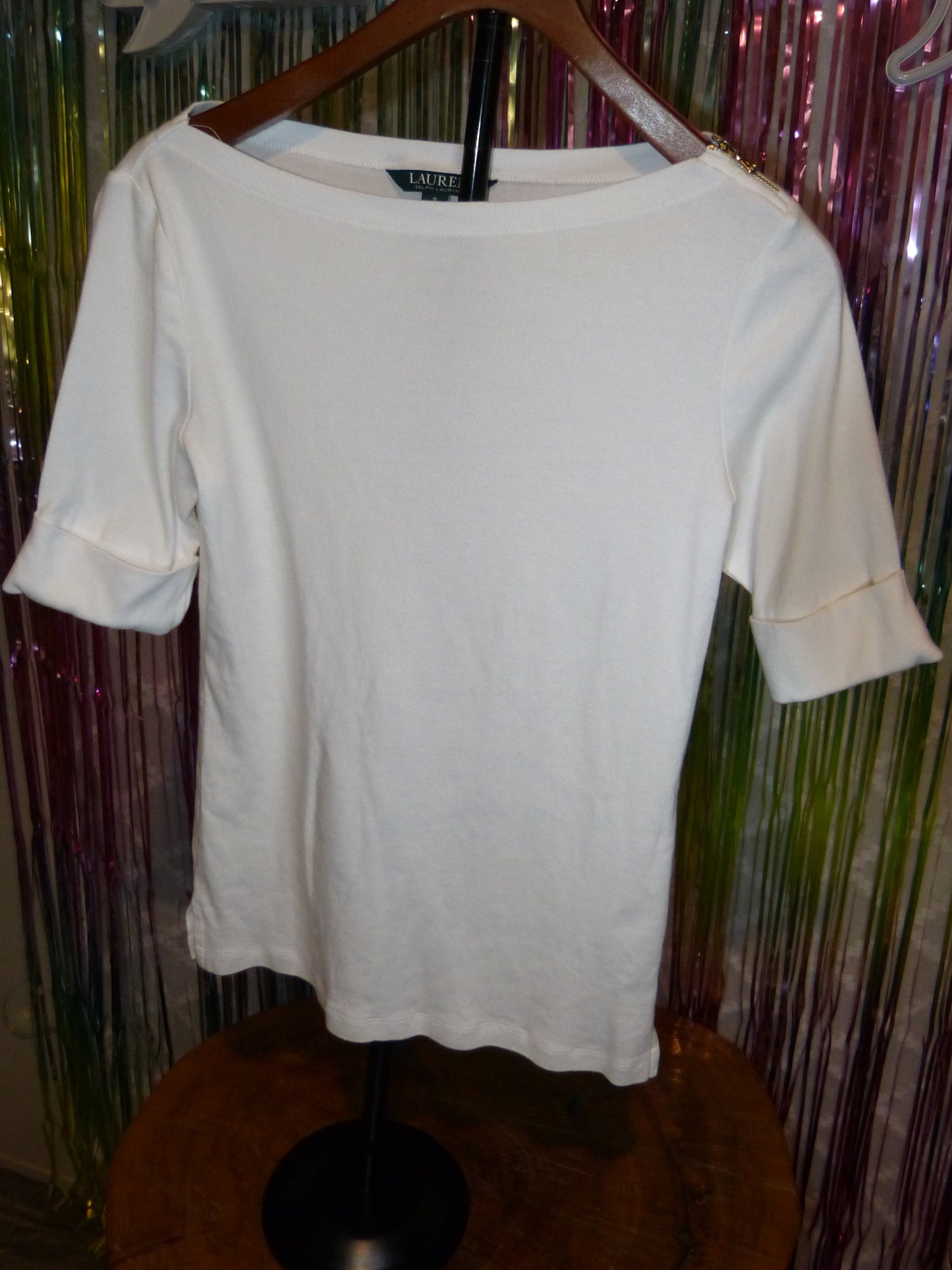 Ralph Lauren White Elbow-Sleeve Top, Size S, Pre-Owned