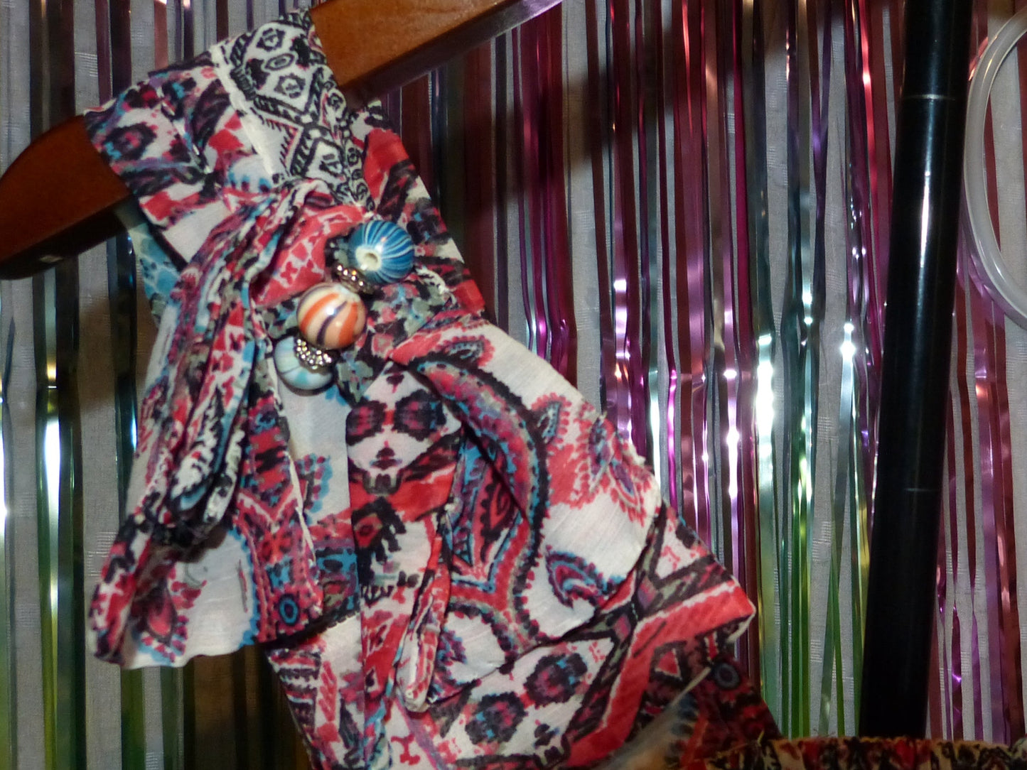 Boho Ruffle Sleeve Paisley Print Dress with Braided Belt, Size M, Pre-Owned