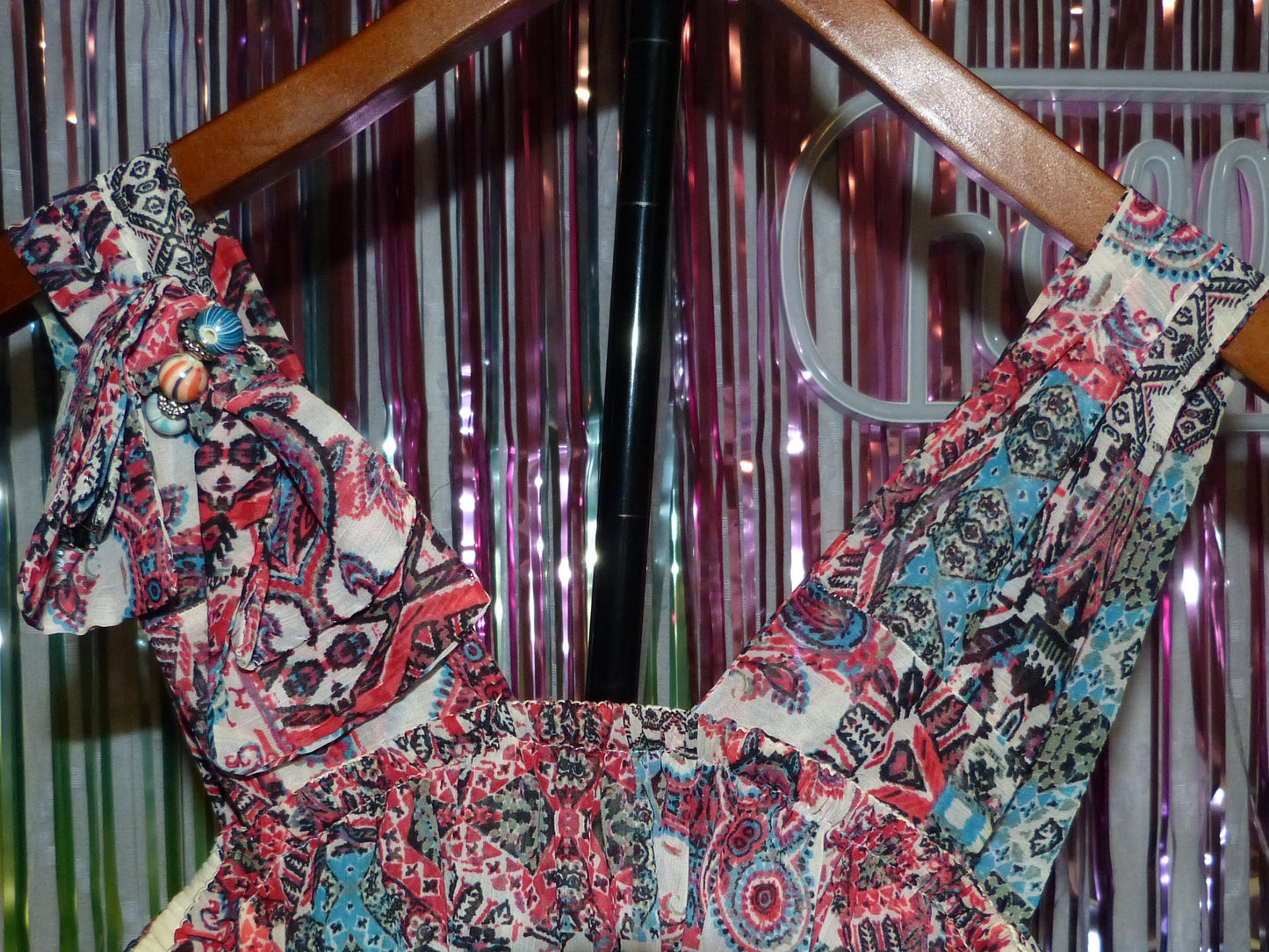Boho Ruffle Sleeve Paisley Print Dress with Braided Belt, Size M, Pre-Owned