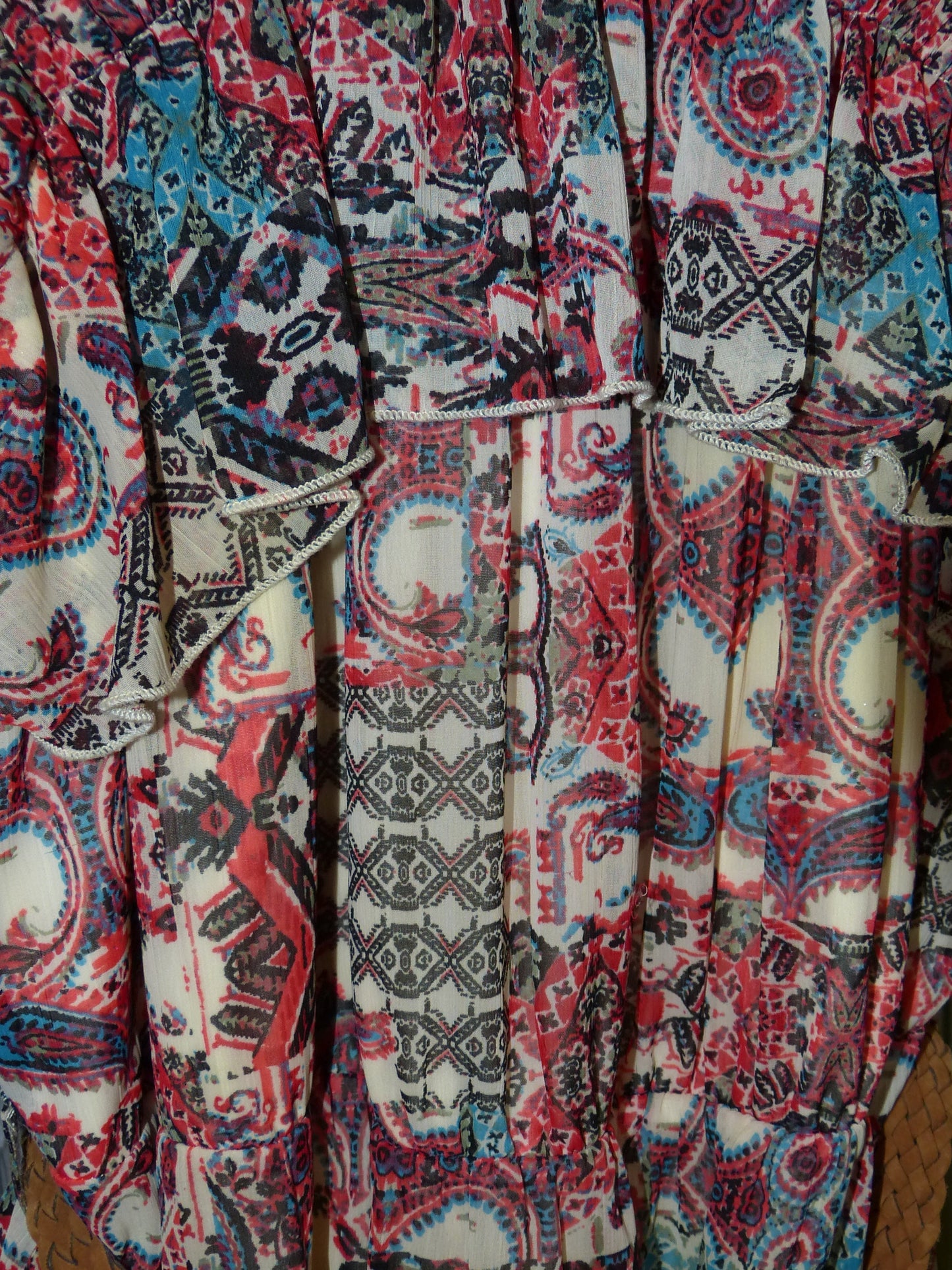 Boho Ruffle Sleeve Paisley Print Dress with Braided Belt, Size M, Pre-Owned